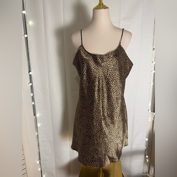 Leopard Print Satin Slip Dress L Silky Nightie Cami Lingerie Sleepwear Large - Picture 7 of 7